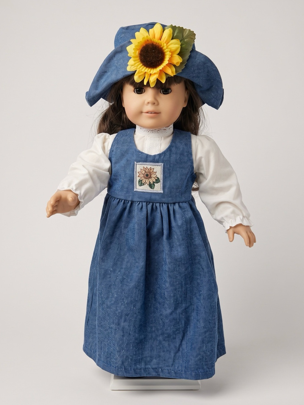 90s Retro 18” Doll Dress Sunflower Denim Look Cottagecore Vintage Fits AG Dolls